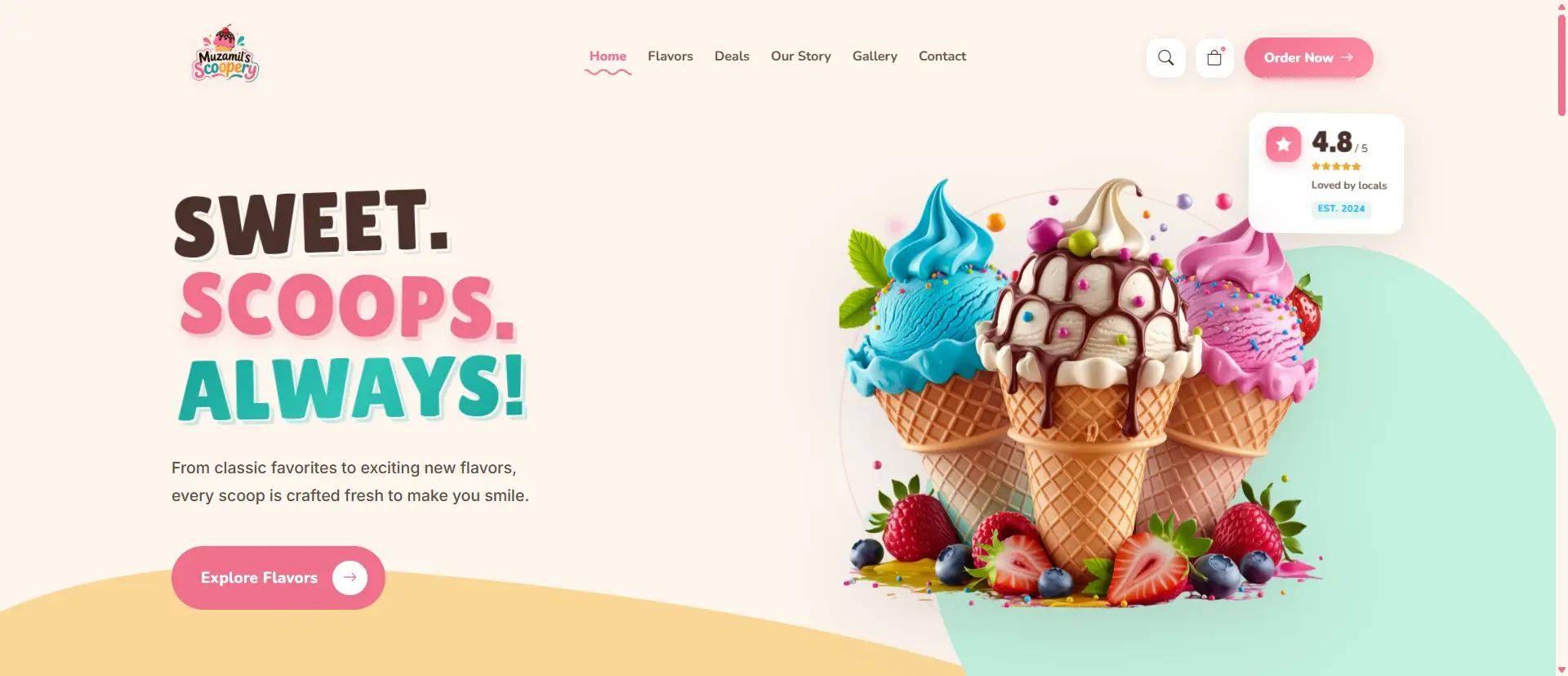 Responsive Ice Cream & Dessert Shop Landing Page screenshot 1