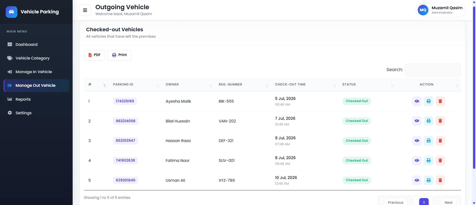 PHP OOP Vehicle Parking Management Platform screenshot 5